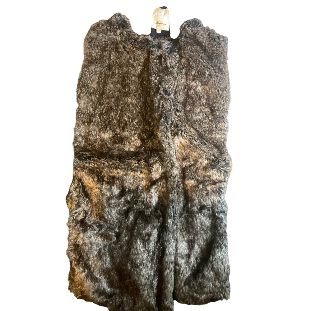 Elevenses Womens Faux Fur‎ Trim Vest Navy Wool Blend Zip Front M